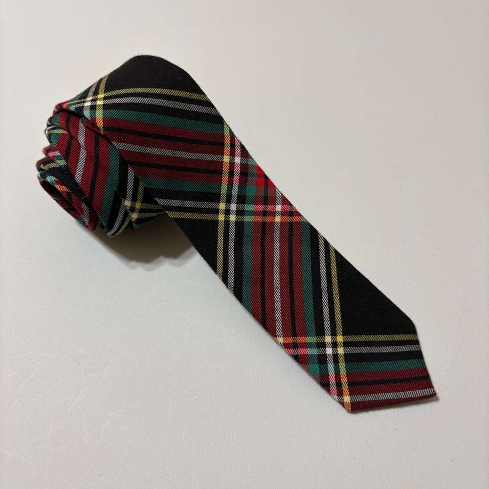 Crewcuts Boys Tartan Plaid Necktie Size 2-7 Black Red Preppy Holiday School Tie